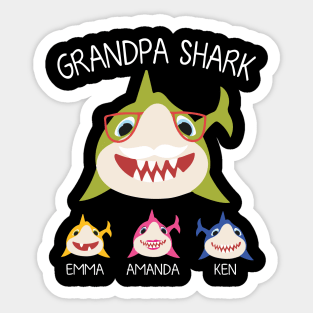 Sharks Swimming Together Happy Father Day Grandpa Grandson Grandddaughter Emma Amanda Ken Sharks Sticker